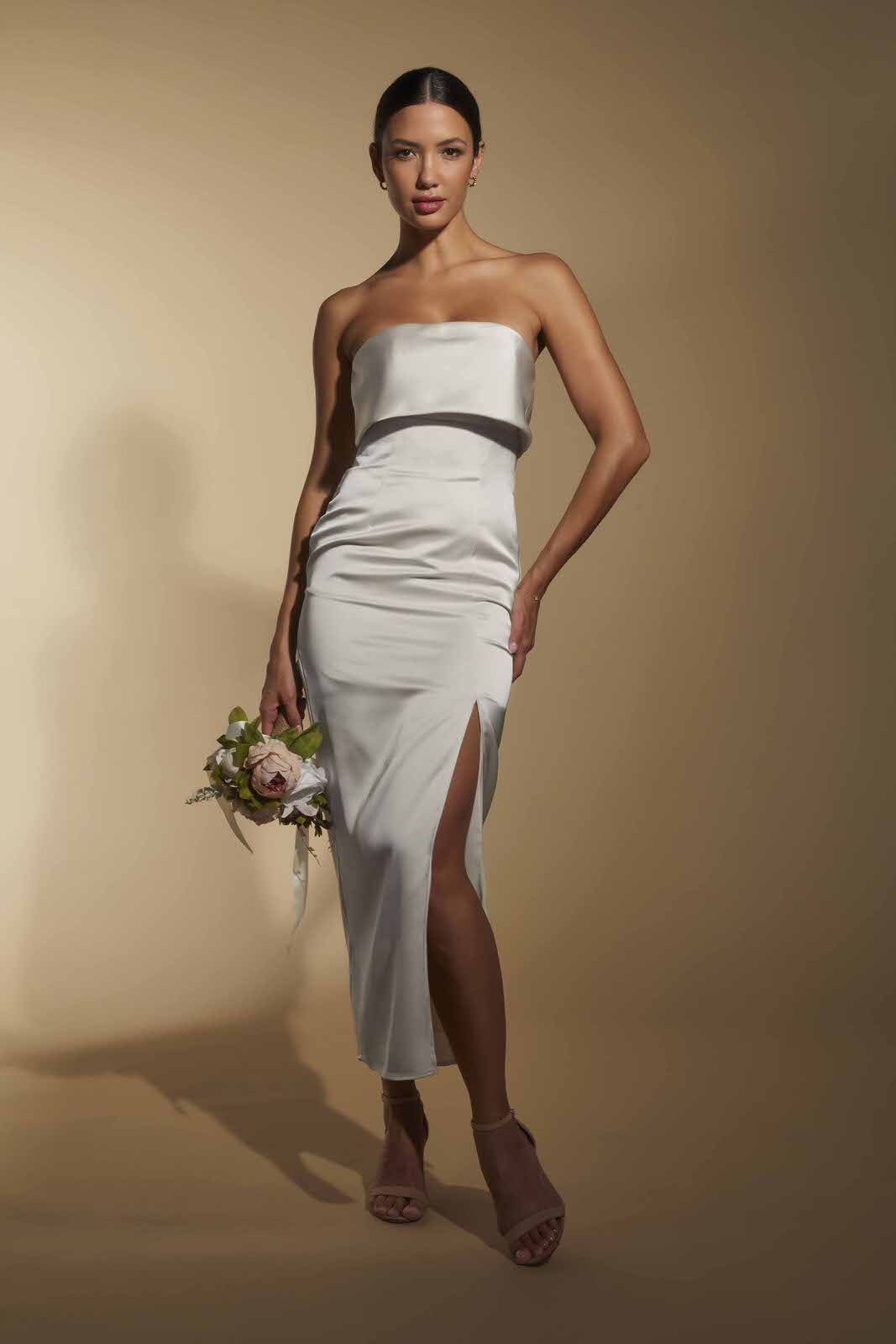 Ivory satin midi dress best sale