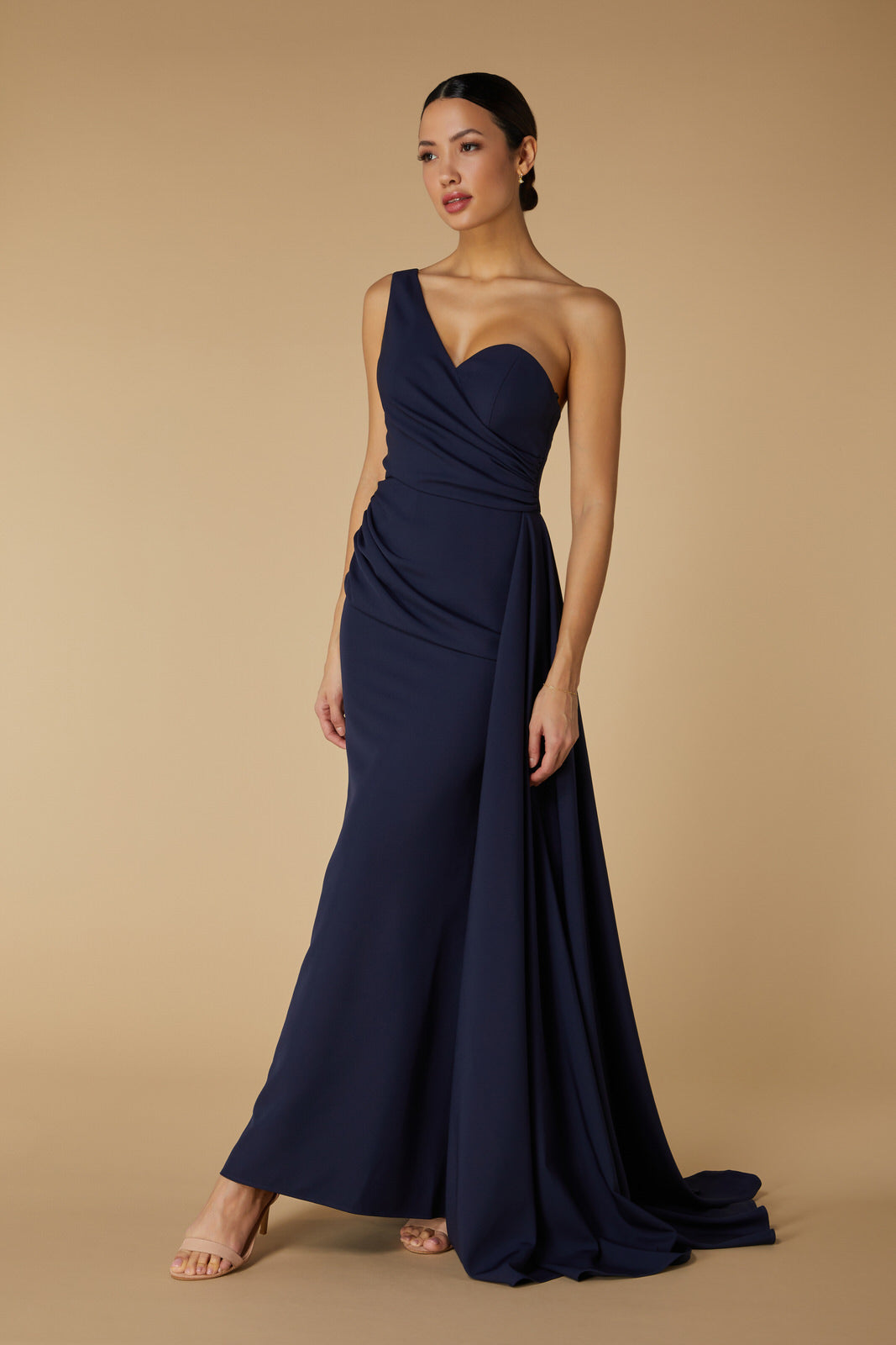 Hazel One Shoulder Fishtail Maxi Dress with Drape Detail