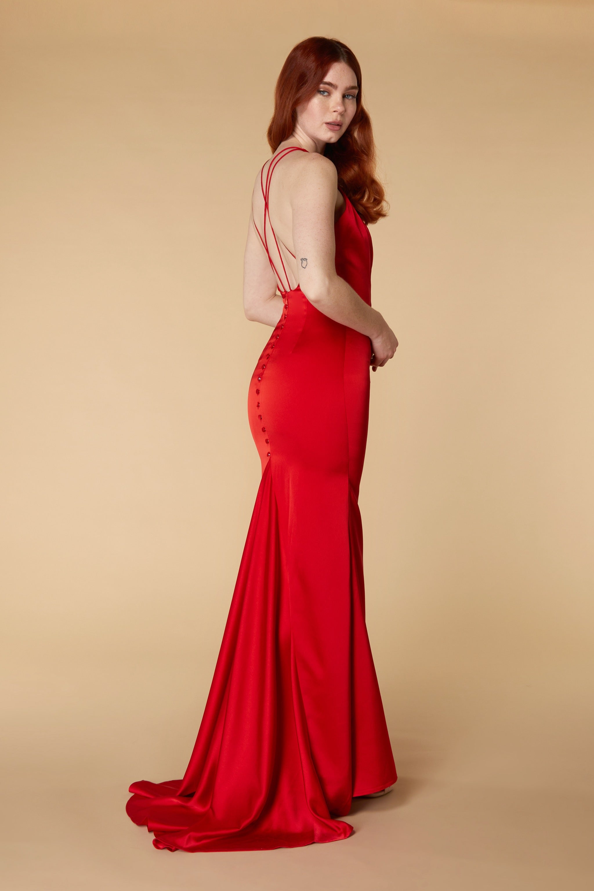 Red fishtail store maxi dress uk