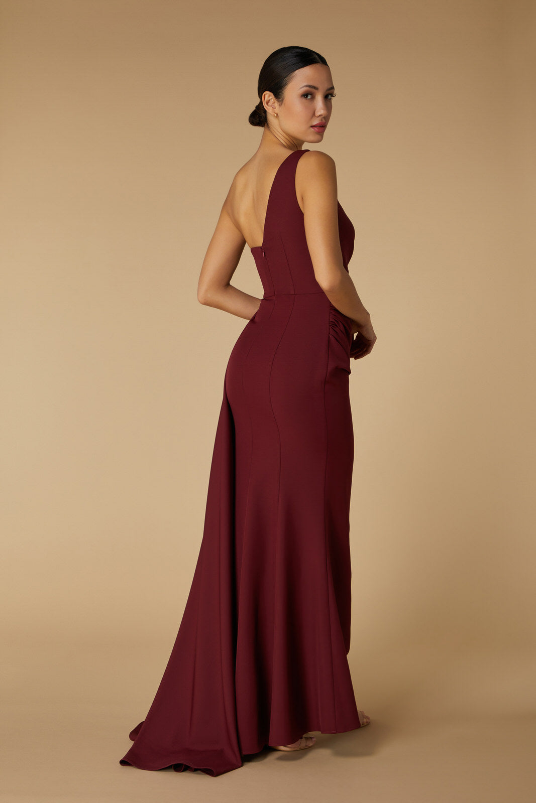 Hazel One Shoulder Fishtail Maxi Dress with Drape Detail