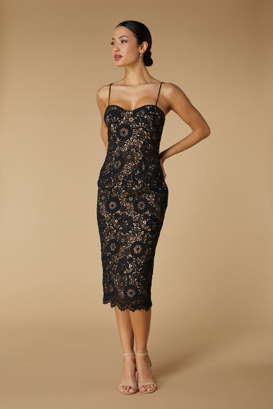 Jarlo Laura All Over Black Lace Cami Strap Midi Dress