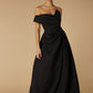 Jarlo Em Off Shoulder Black Maxi Dress with Draped Skirt Detail