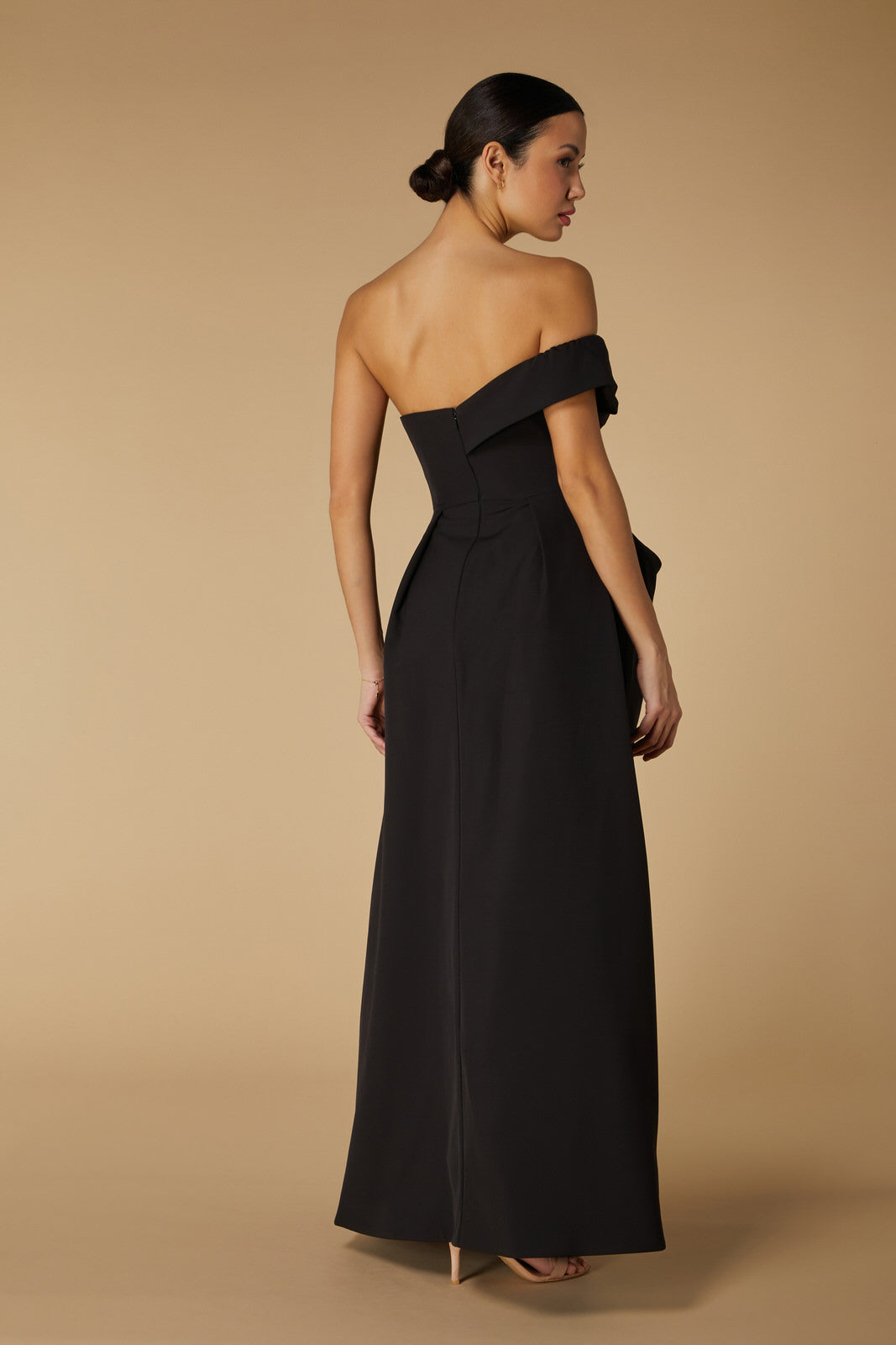 Em Off Shoulder Maxi Dress with Draped Skirt Detail