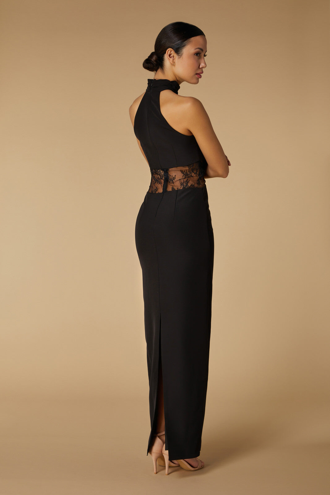 Jarlo Izzy High Neck Black Maxi Dress with Lace Waist Detail