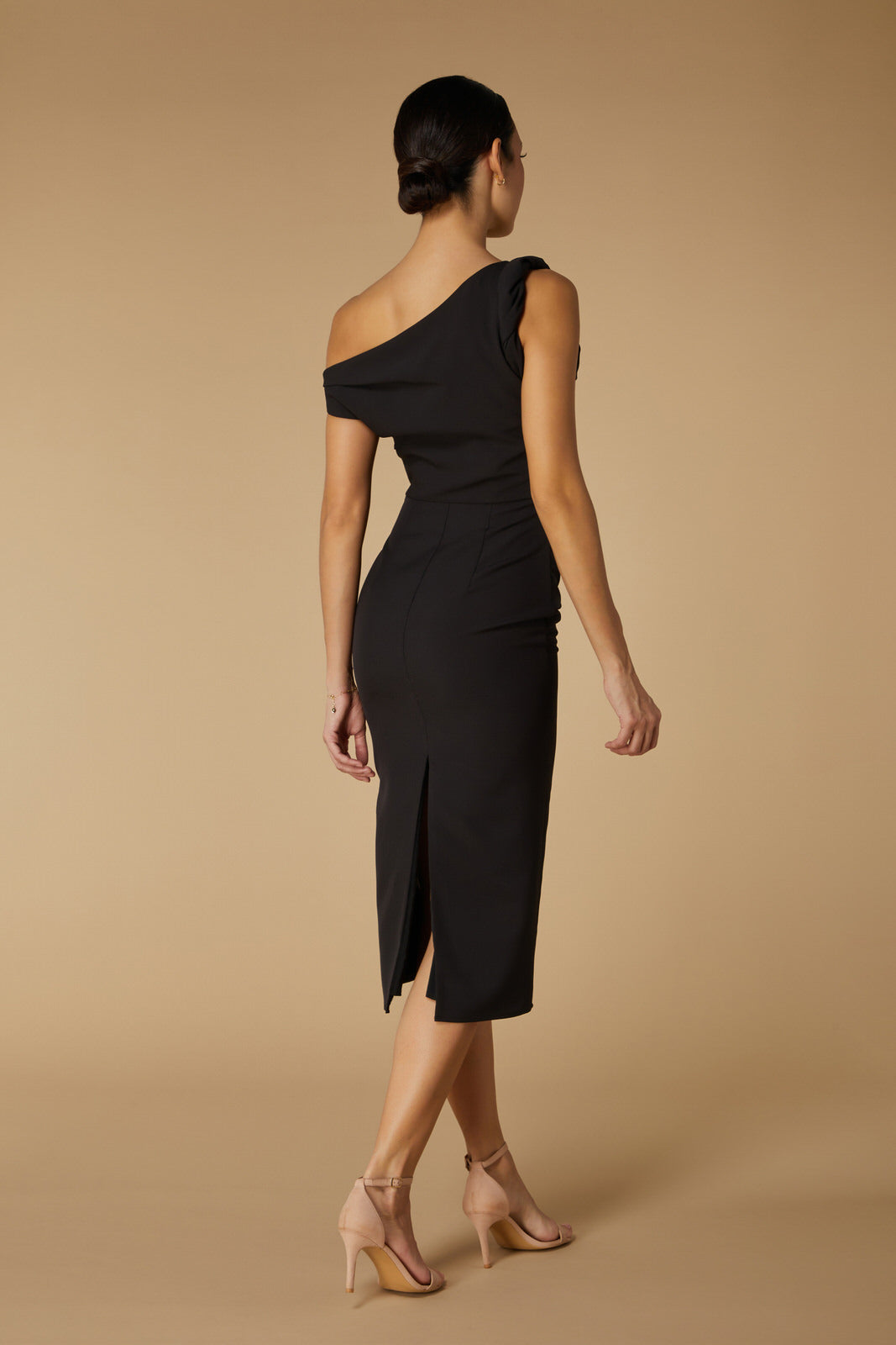 Jarlo Florence Drop Shoulder Black Midi Dress