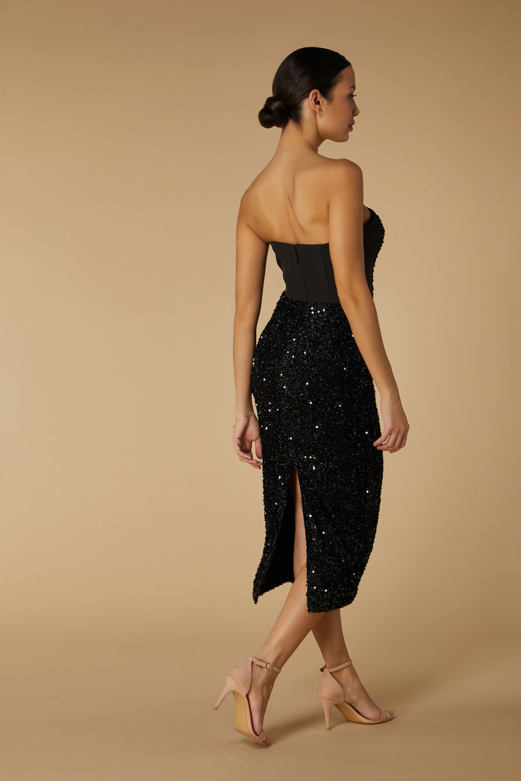 Jarlo Monica Strapless Black Sequin Midi Dress