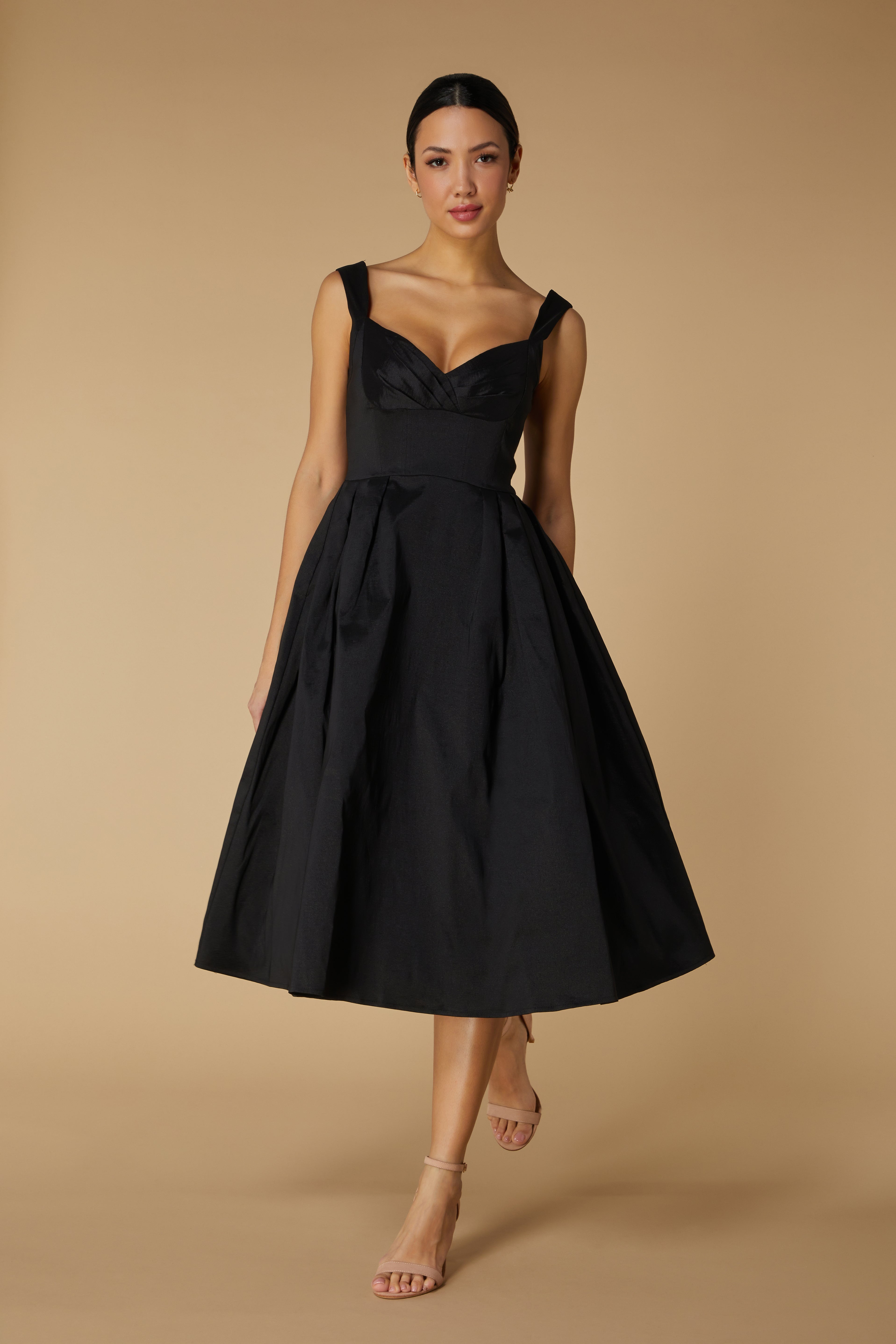 Jarlo s Rene A Line Midi Dress with Sweetheart Neckline in Black Jarlo London