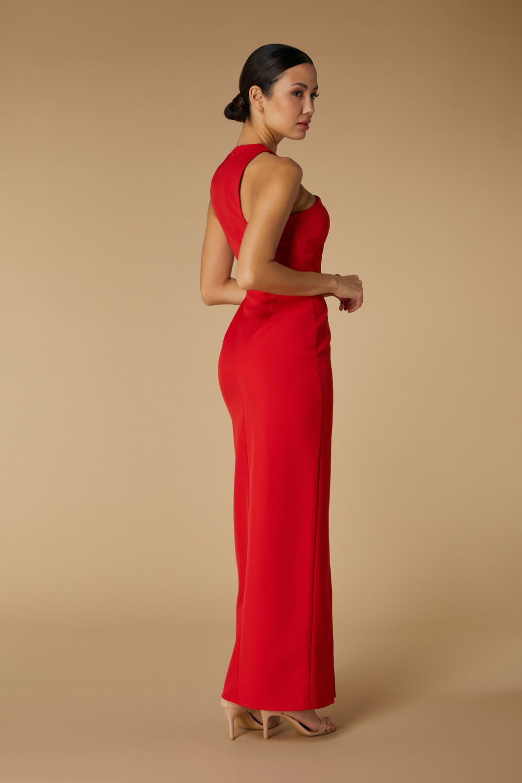 Jarlo Sharon High Neck Red Maxi Dress with Cut Out detail