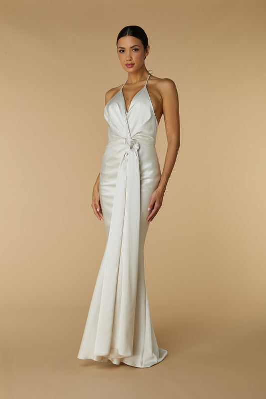 Rochelle Halter Neck Maxi Dress with Waist Tie Detail