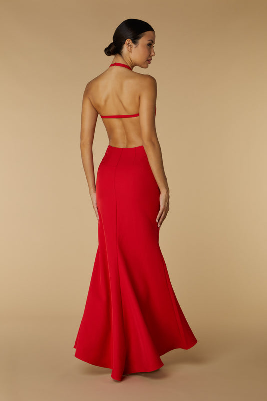 Lydia Halter Neck Maxi Dress with Open Back Strap Detail