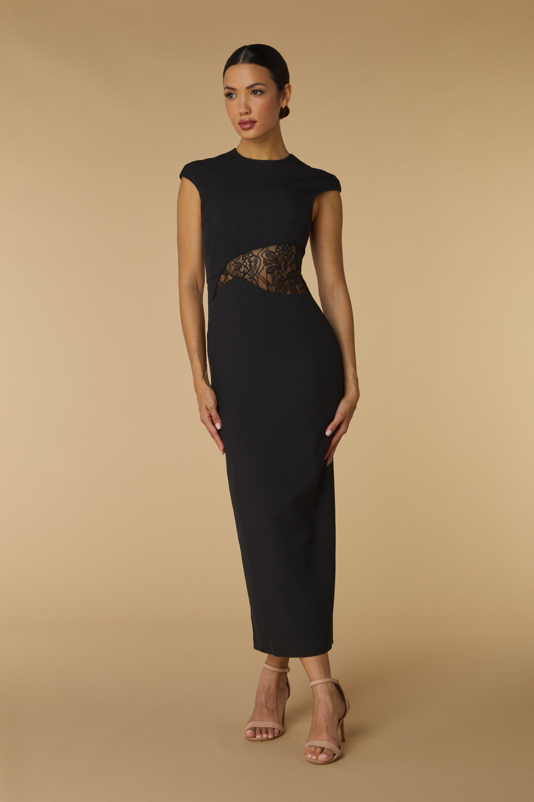 Megan High Neck Midaxi with Lace Cut Out Detail