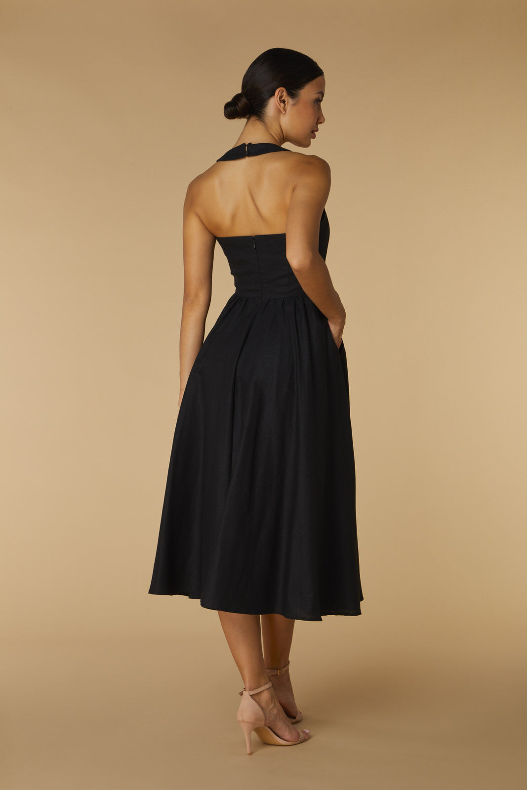 Ava Halter Neck Midi Dress with A-Line Skirt