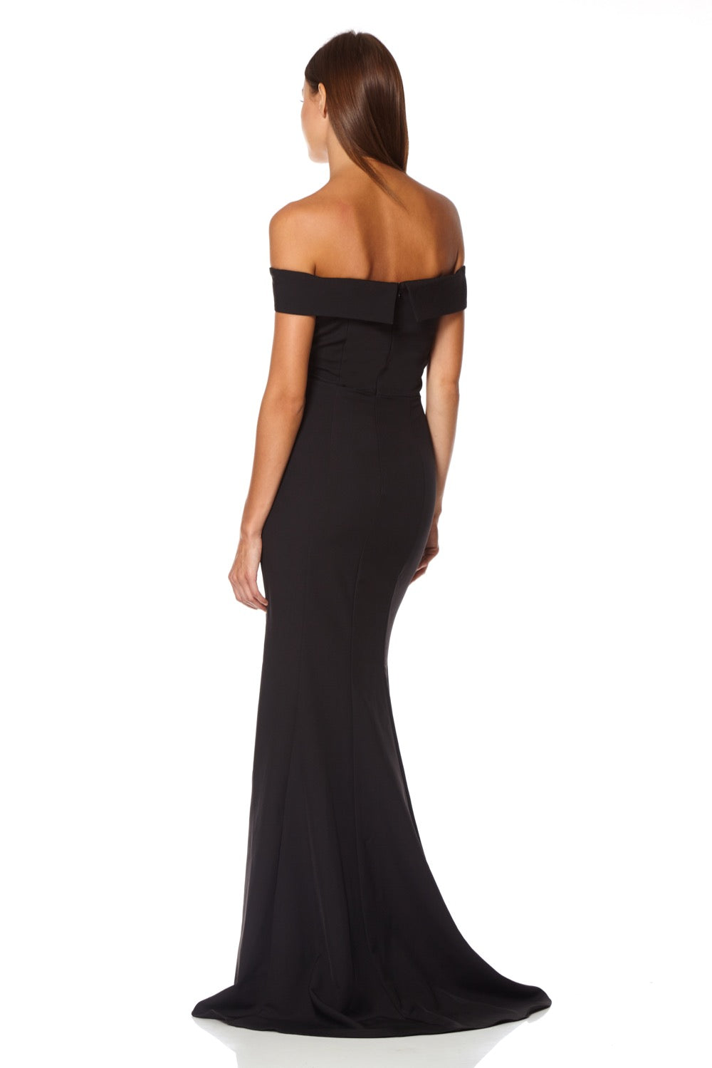 Bella Bardot Maxi Dress With Thigh Split And Train