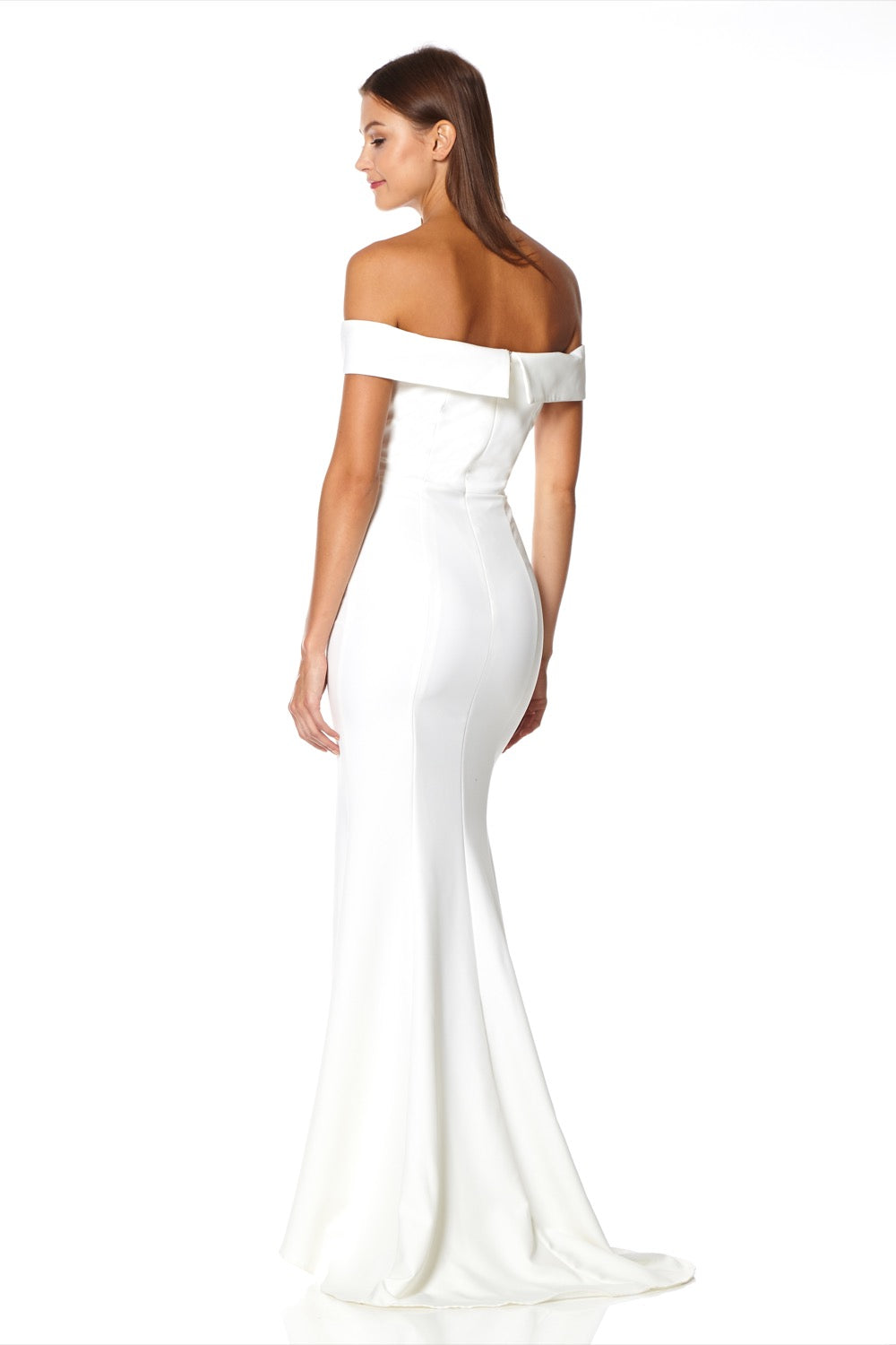 Bella Bardot Maxi Dress With Thigh Split And Train