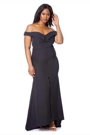 Black bardot fishtail midi dress hotsell