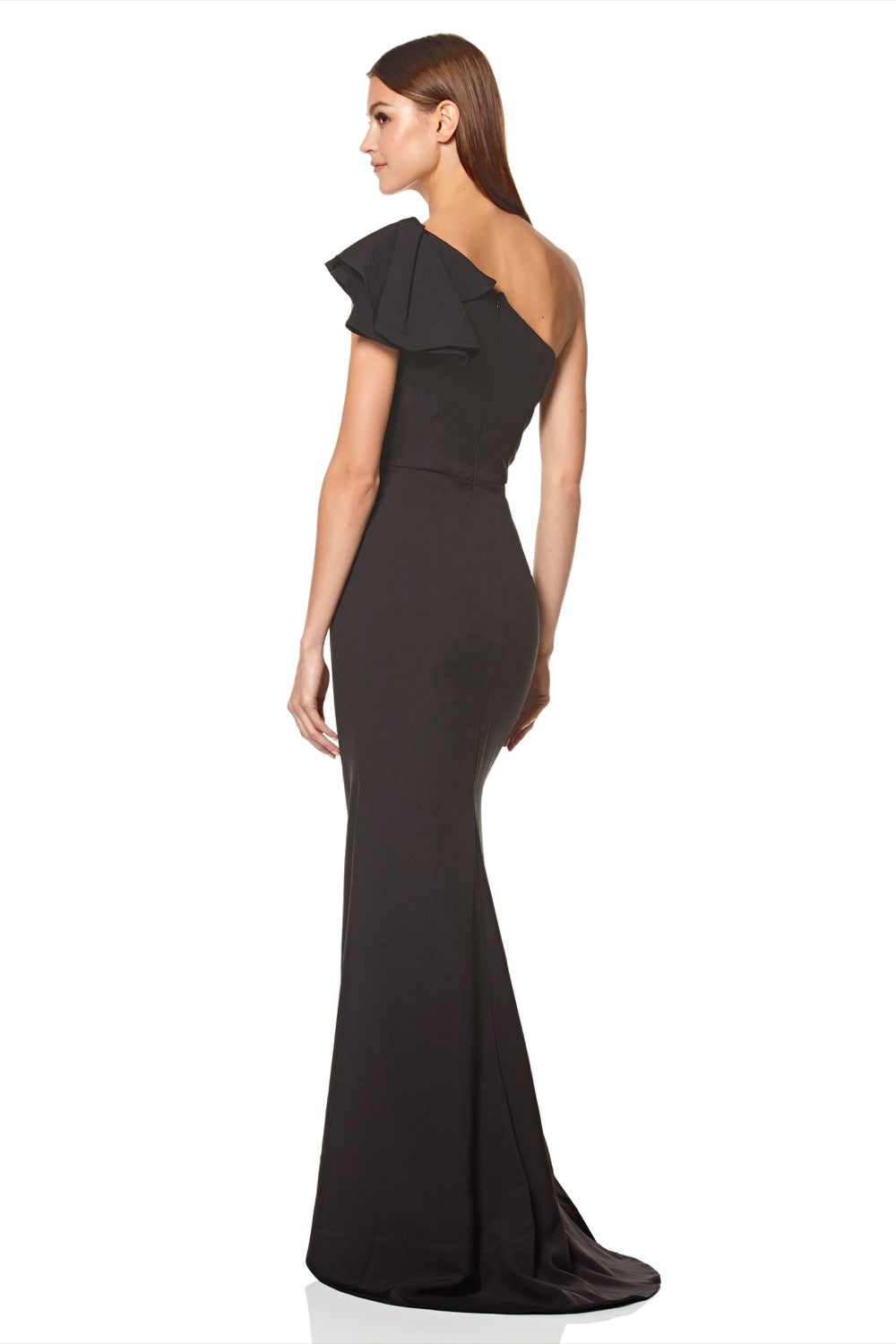 Jarlo's Levine Ruffle Frill One Shoulder Maxi Dress in Black – Jarlo London