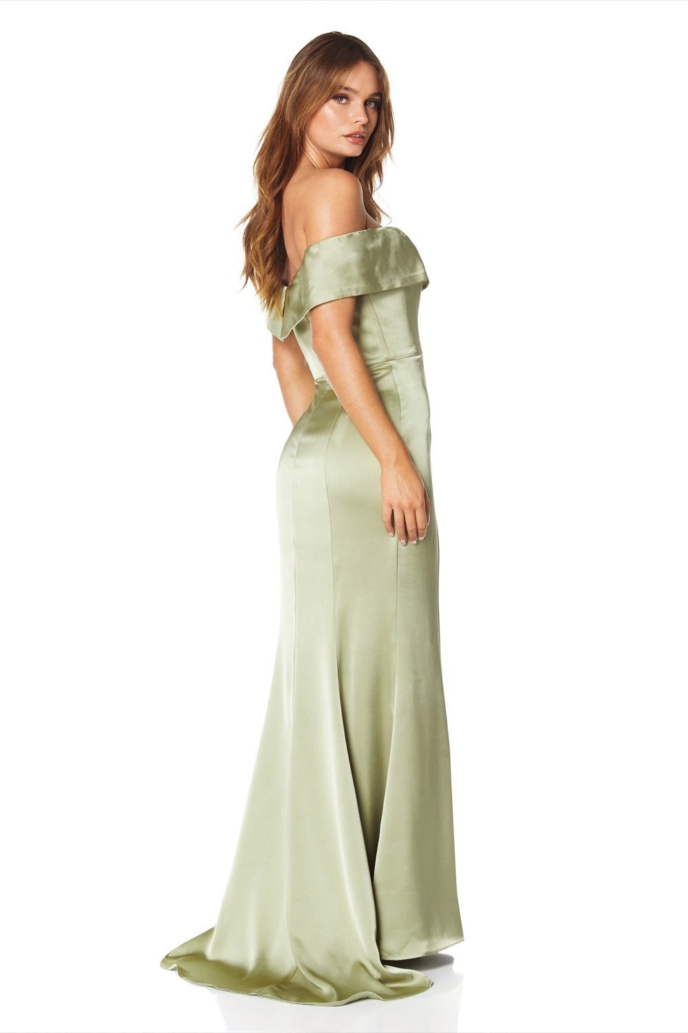 Green off the shoulder maxi dress best sale