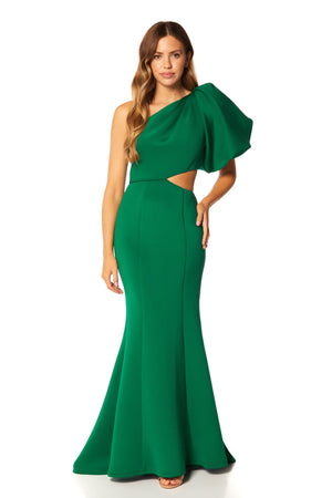 Jacinda One Shoulder Exaggerated Puff Sleeve Scuba Maxi Dress