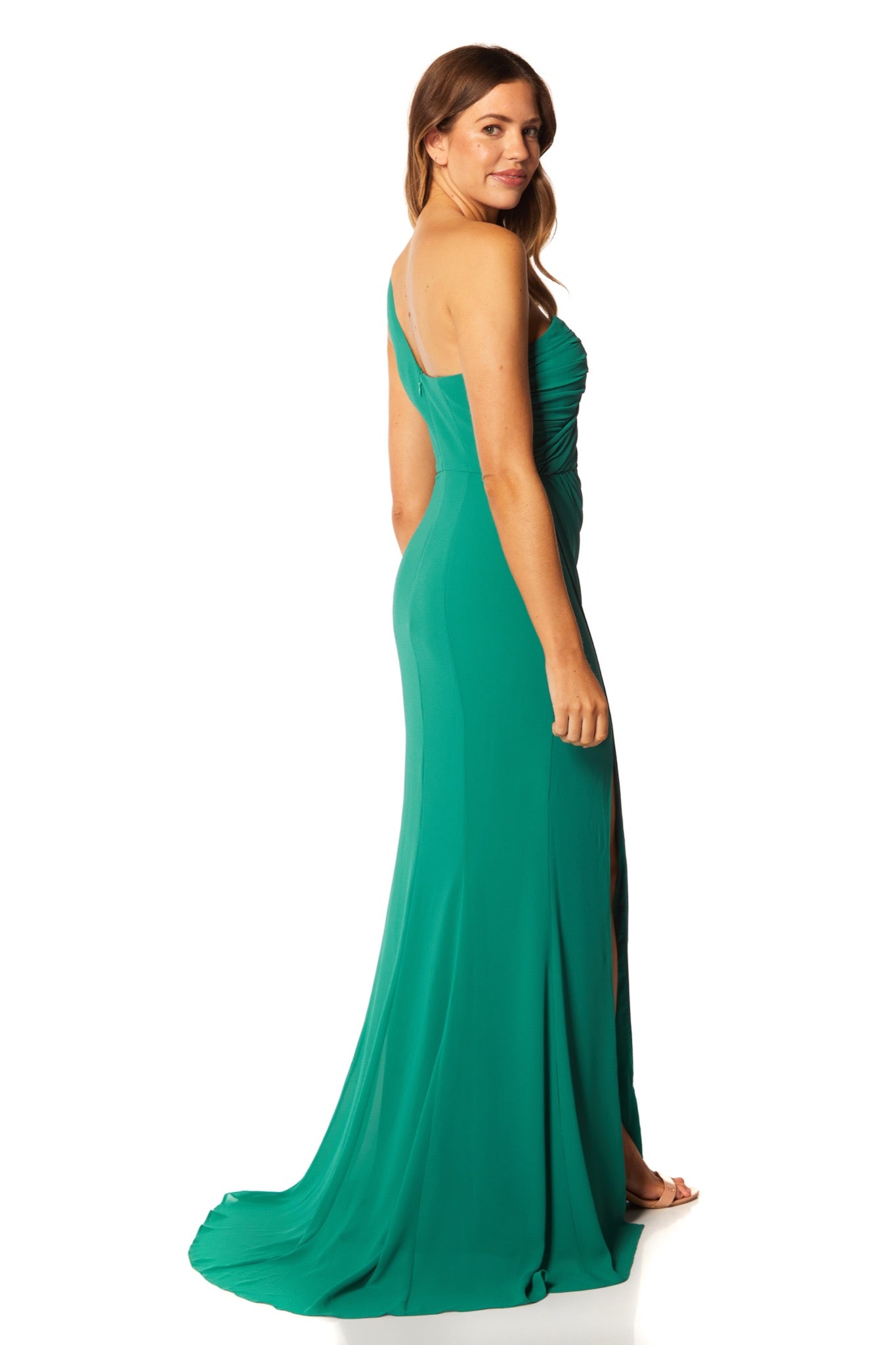 Olani One Shoulder Fishtail Maxi Dress with Ruched Bodice Detail – Jarlo  London