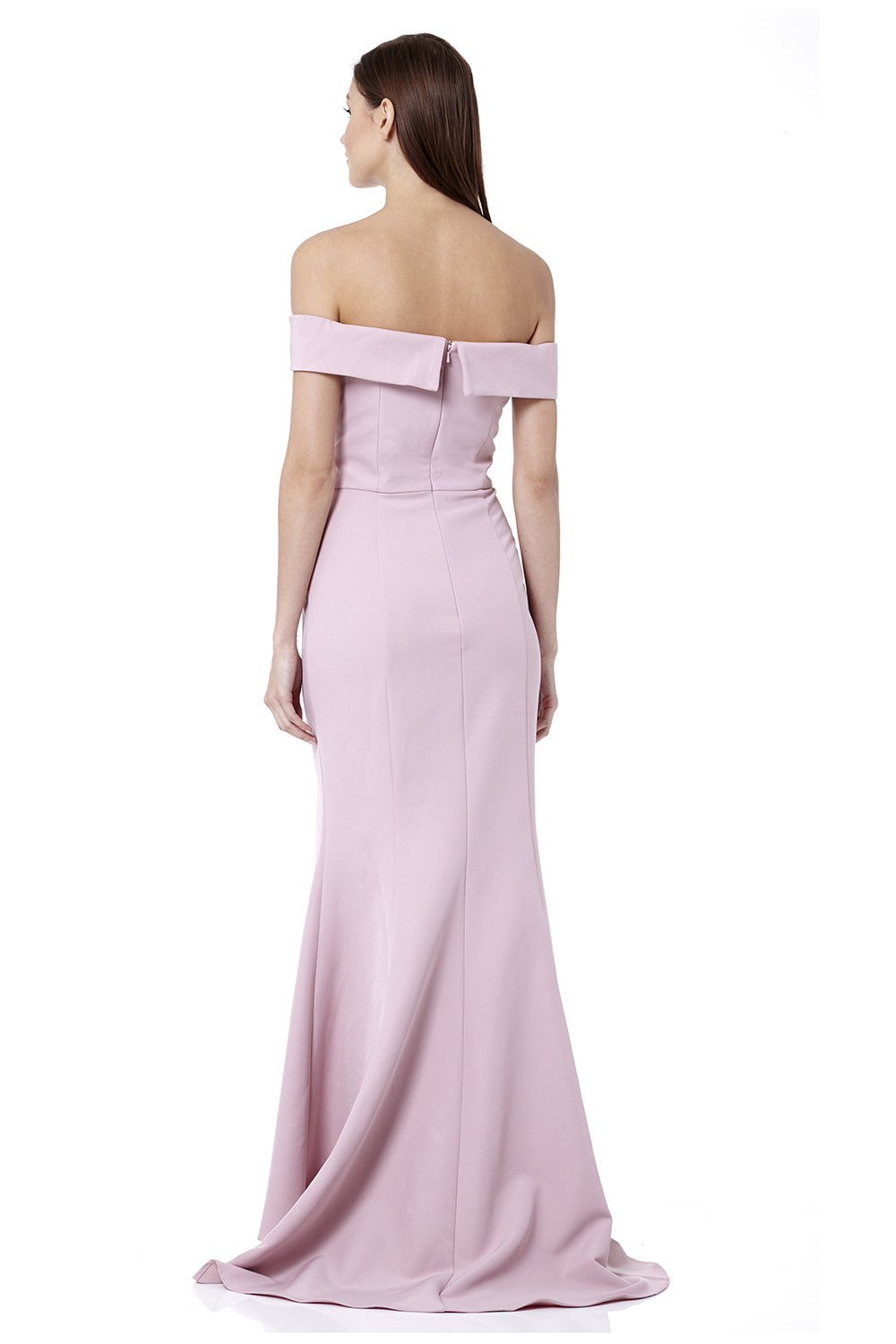 Bella Bardot Maxi Dress With Thigh Split And Train