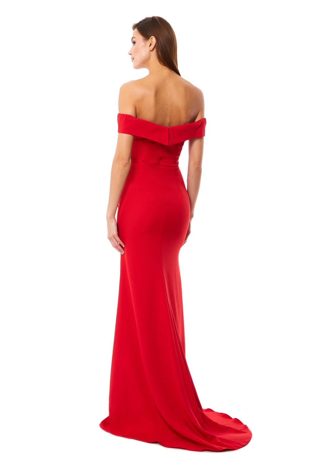 Long red bardot dress best sale