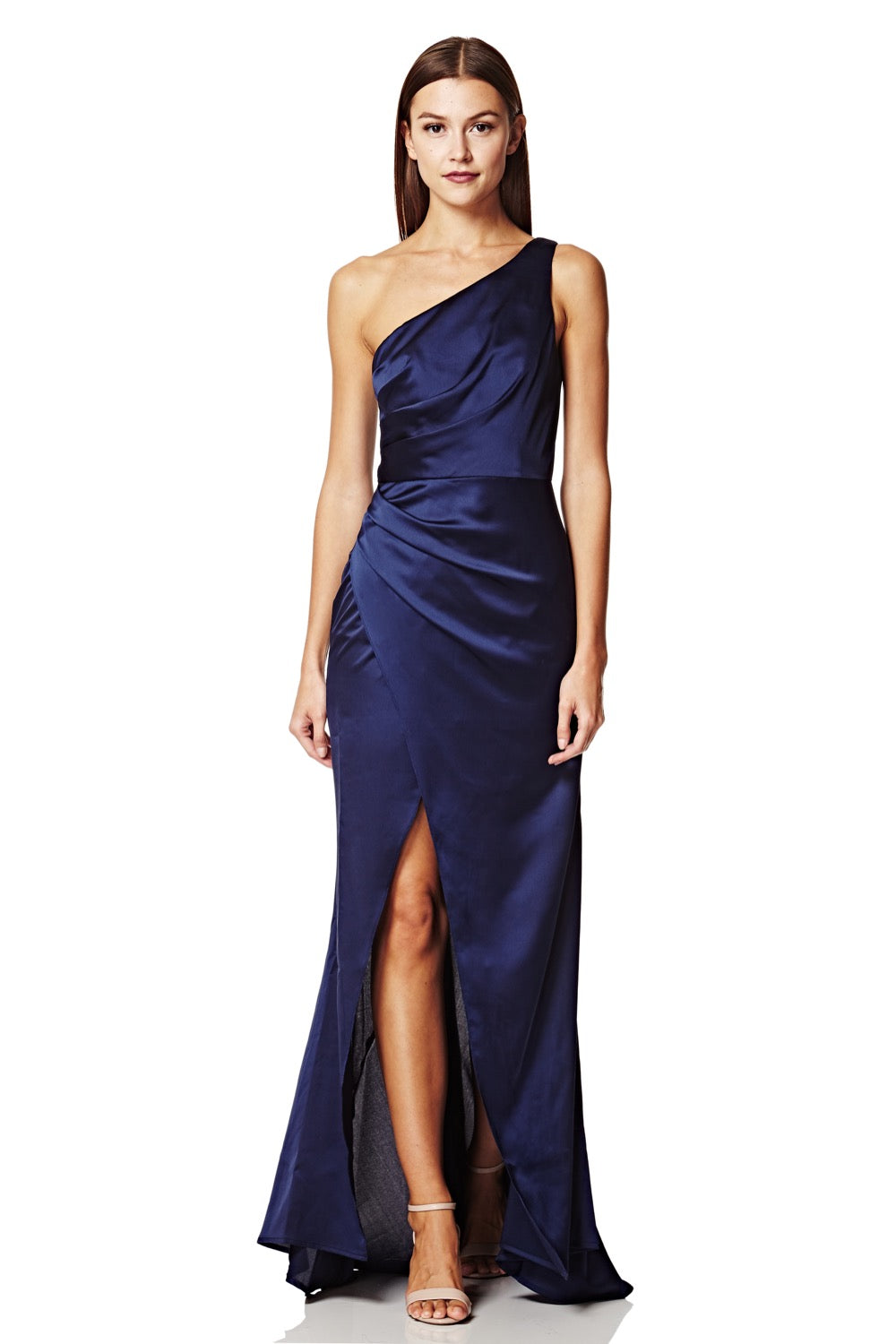 Lisa one shoulder slinky maxi dress 2025 with pleat detail