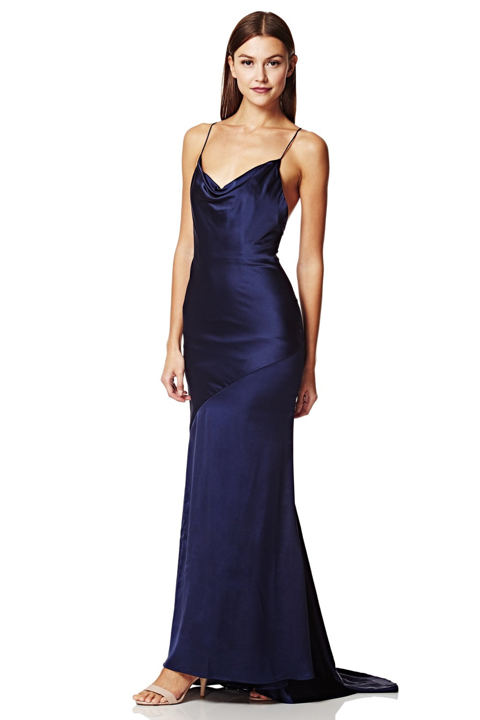 Jarlo's Roxanne Cowl Neck Maxi Dress with Open Back in Navy Satin ...